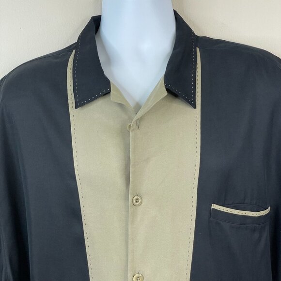 Nat Nast Shirt Mens XL Black Beige Silk Camp American Fit Sopranos Embroidered - Picture 2 of 15